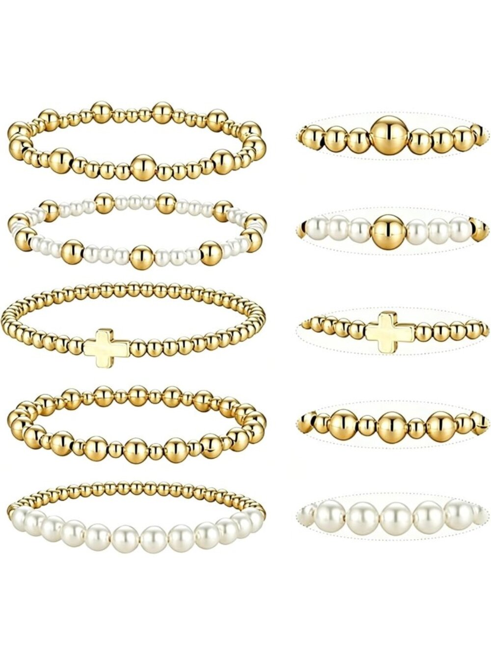 Gold Bead Bracelet Set - 14K Gold-Plated Stackable Turquoise & Pearl Design